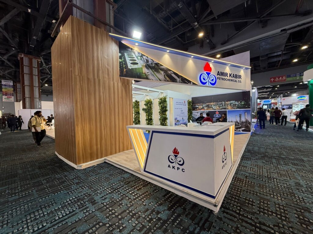 Custom exhibition stall design showing interactive displays for client engagement